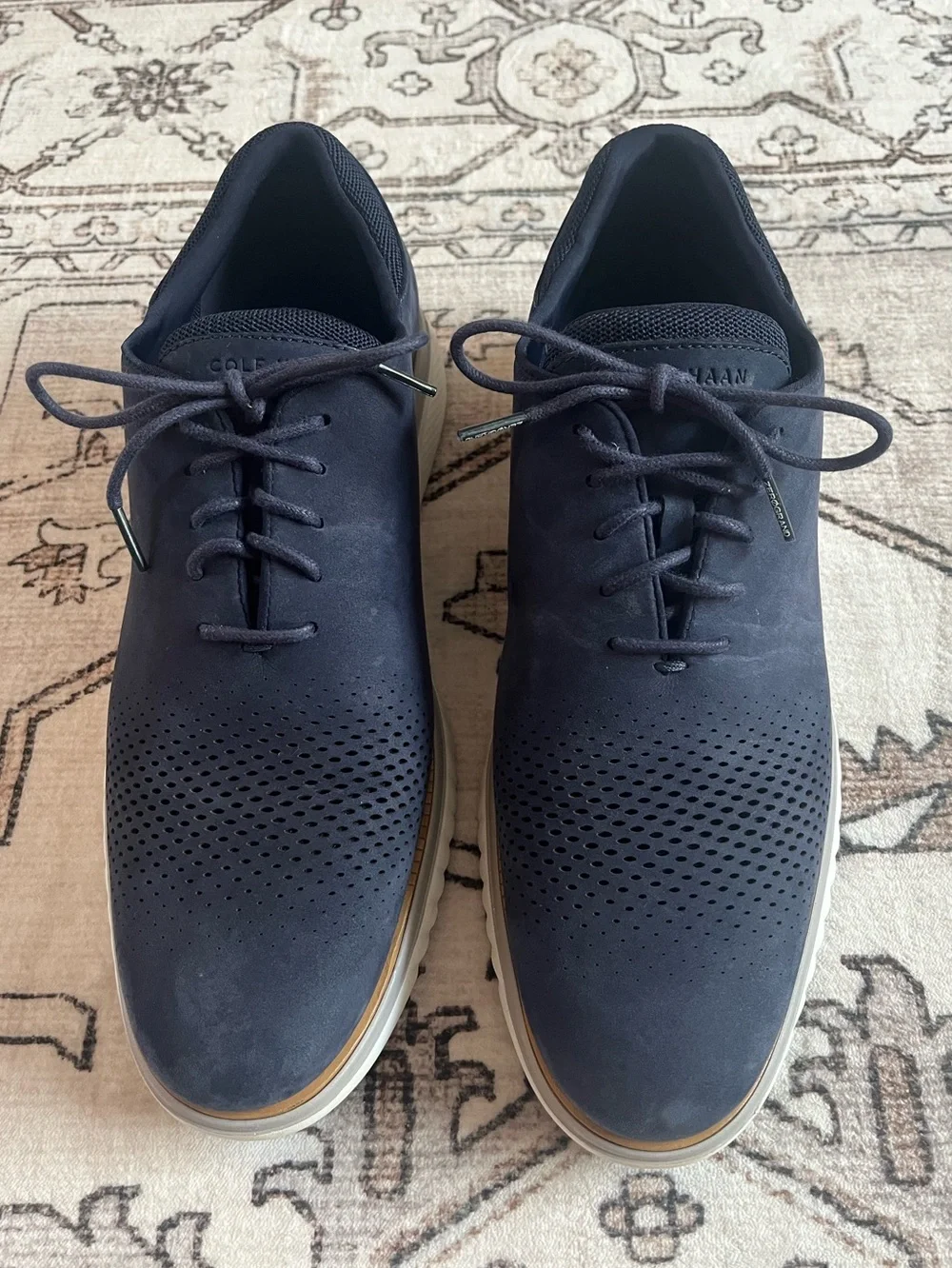 Cole Haan Men’s Navy Perforated Nubuck Leather Derby Sneakers